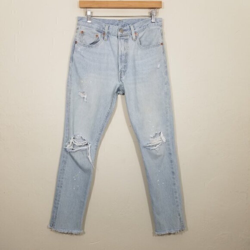 Levi's 501 Button Fly Distressed Jeans Blue Size 27